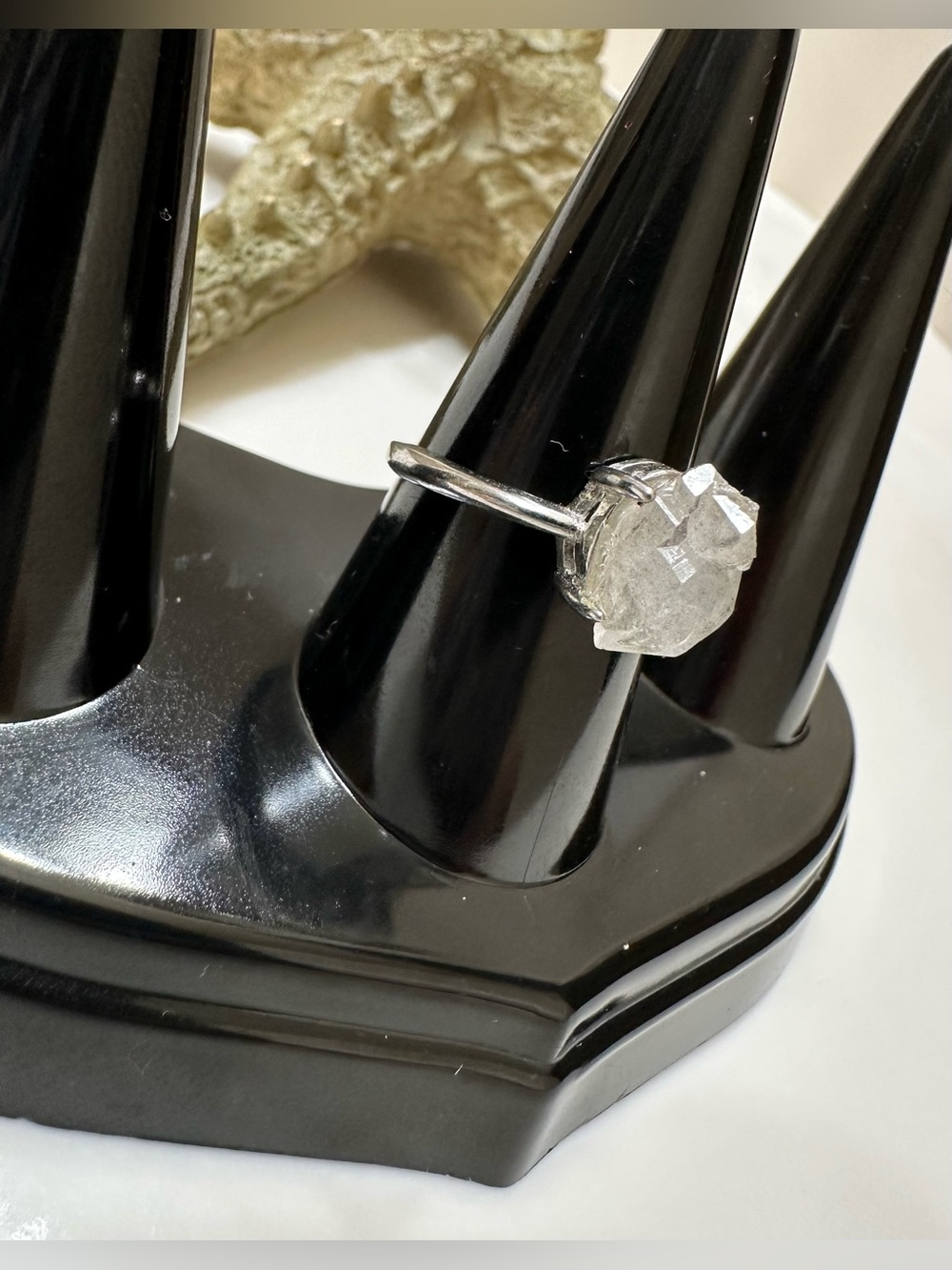 Raw Clear Quartz Crystal- silver tone ring